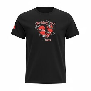 Mens Port Dover Friday The 13th Black T-shirt Tee Large Biker Motorcycle Tattoo